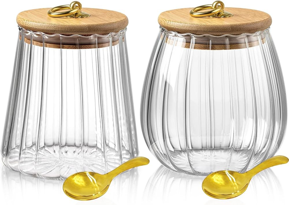 22 & 25 FL OZ | Glass Storage Jars with Bamboo Lids Sugar Coffee Containers Set of 2 Clear Decora... | Amazon (US)