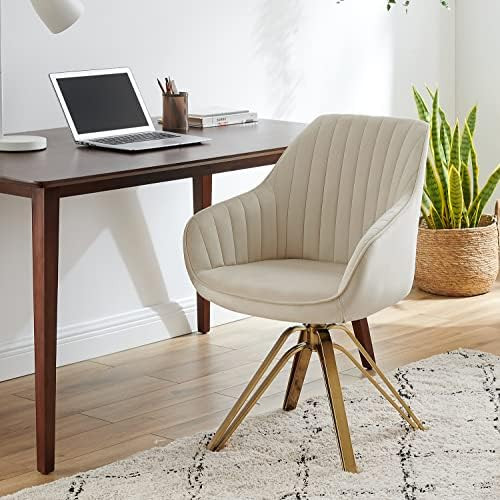 Volans Mid Century Modern Desk Chair No Wheels, Upholstered Swivel Accent Chair with Hollow Brushed  | Amazon (US)