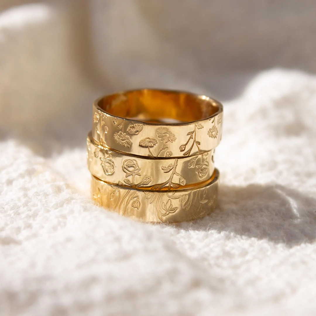 Birth Flower Ring • Gold or Silver - Floral Ring - Birthday Gift for Her - Mother's Day Gift - ... | Etsy (US)