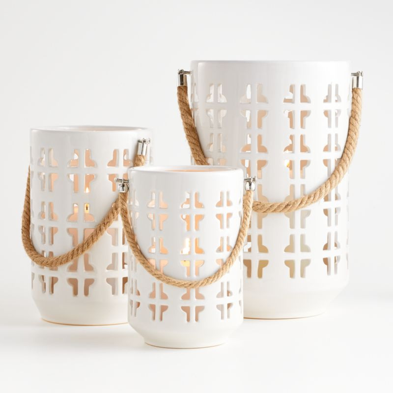 Calas White Ceramic Lanterns | Crate & Barrel | Crate & Barrel