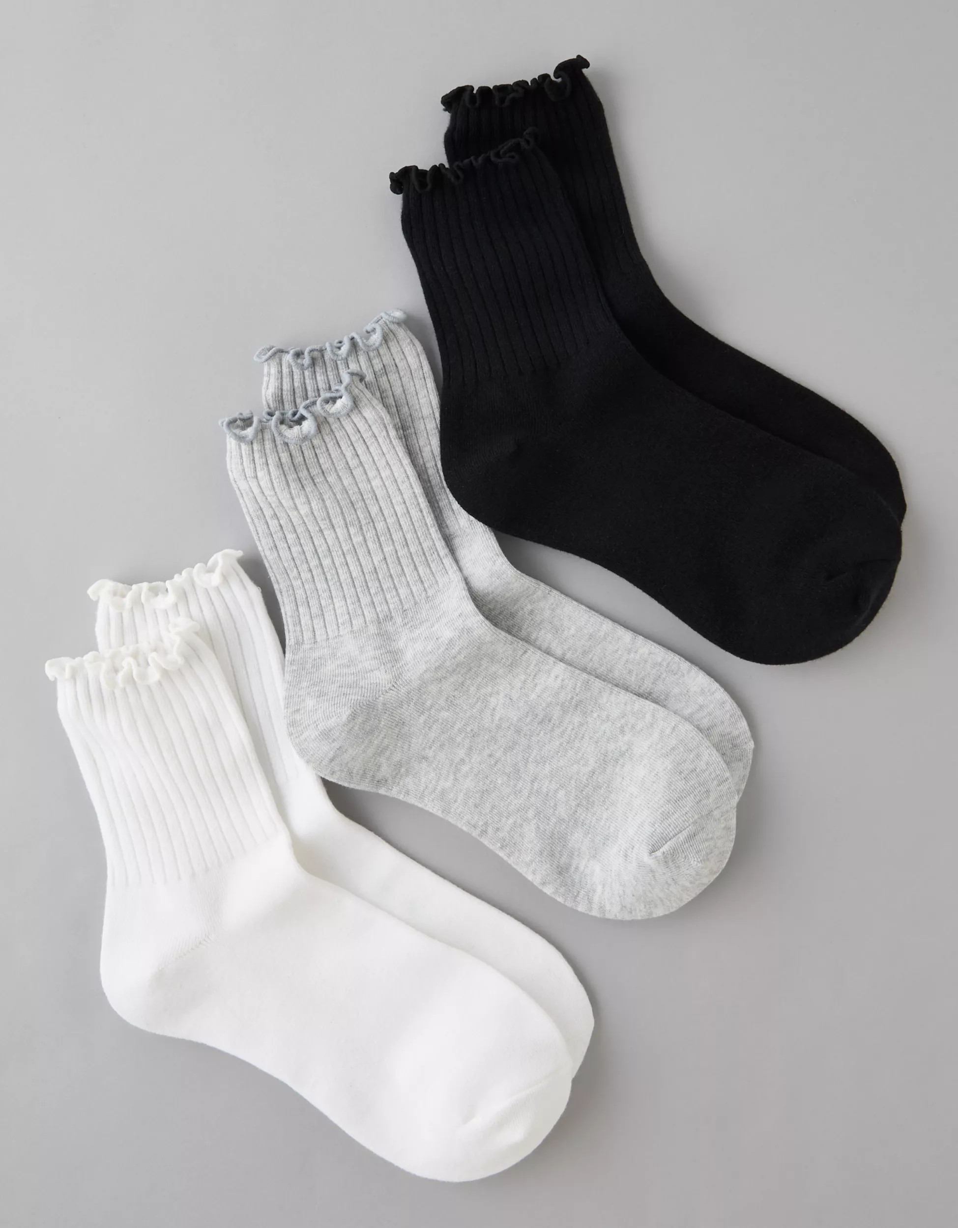 AE Ruffle Cropped Crew Socks 3-Pack | American Eagle Outfitters (US & CA)