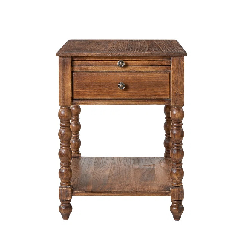 Lashena Traditional 26" Tall Solid Wood End Table with Extendable Tray and Built-in Charging Outl... | Wayfair North America