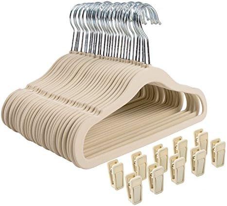 Finnhomy Non-Slip Clothes Hanger for Baby and Kids 30-Pack Velvet Hangers with 10 Finger Clips,Be... | Amazon (US)