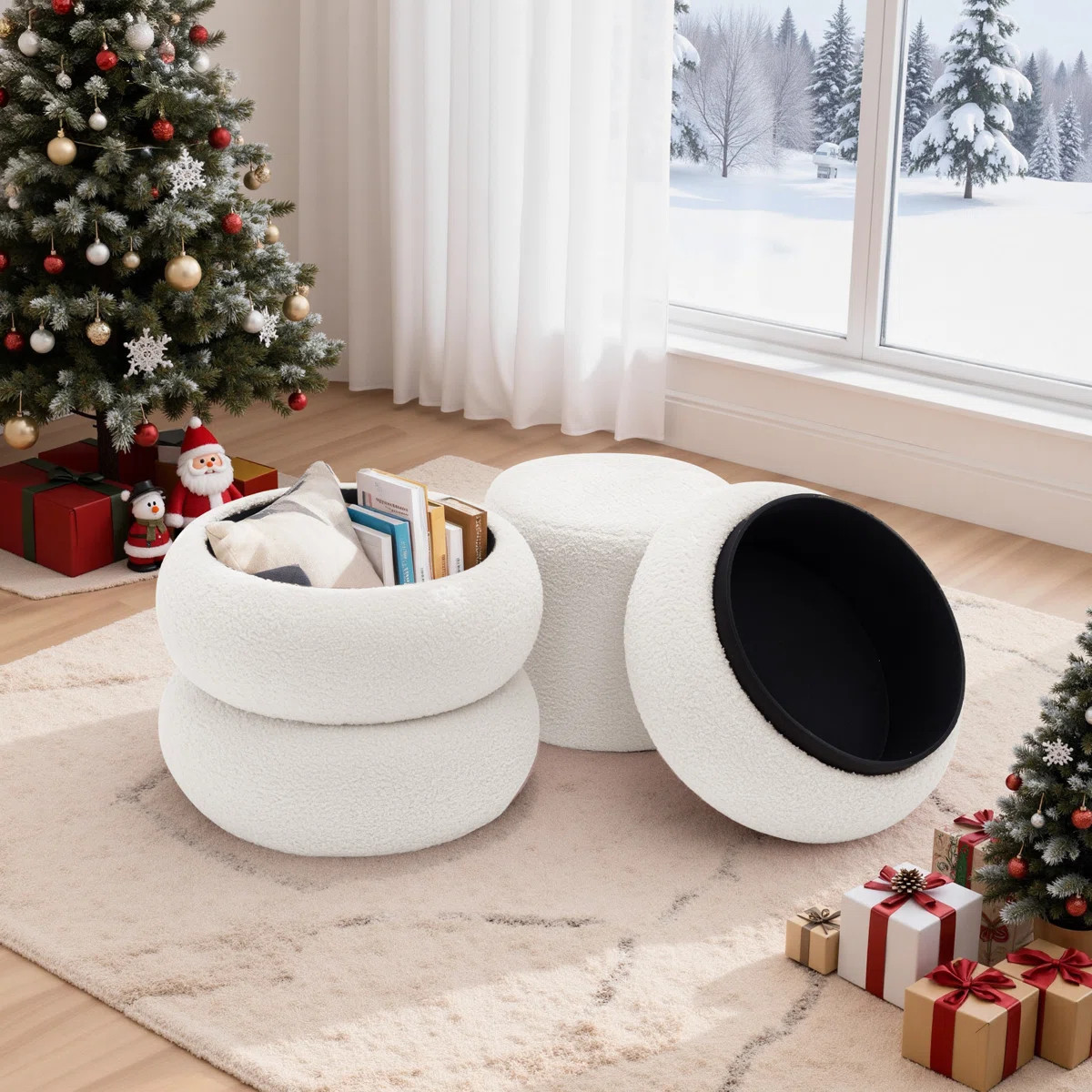 Round Ottoman with Storage, Teddy Velvet Upholstered Ottoman for Living Room and Bedroom(set of 2... | Wayfair North America