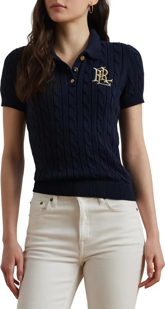 Lauren Ralph Lauren Cable Knit Cotton Polo Sweater | Nordstrom | Nordstrom