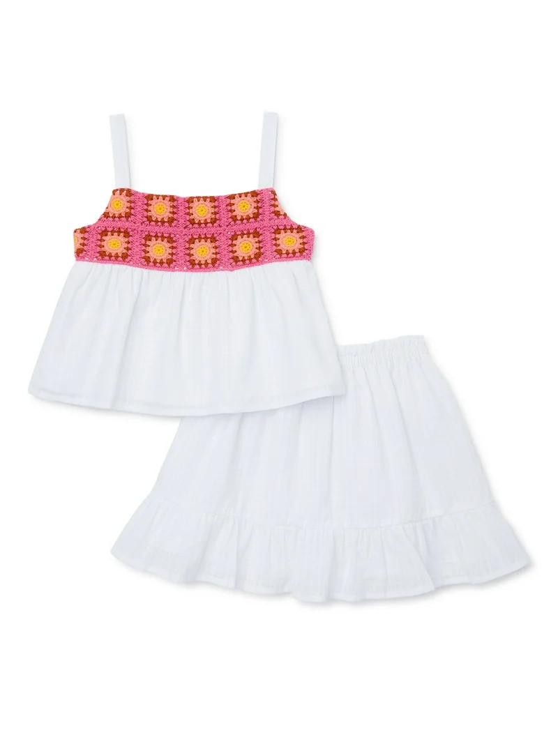 Wonder Nation Toddler Girls Top and Skirt Set, 2-Piece, Sizes 12M-5T | Walmart (US)