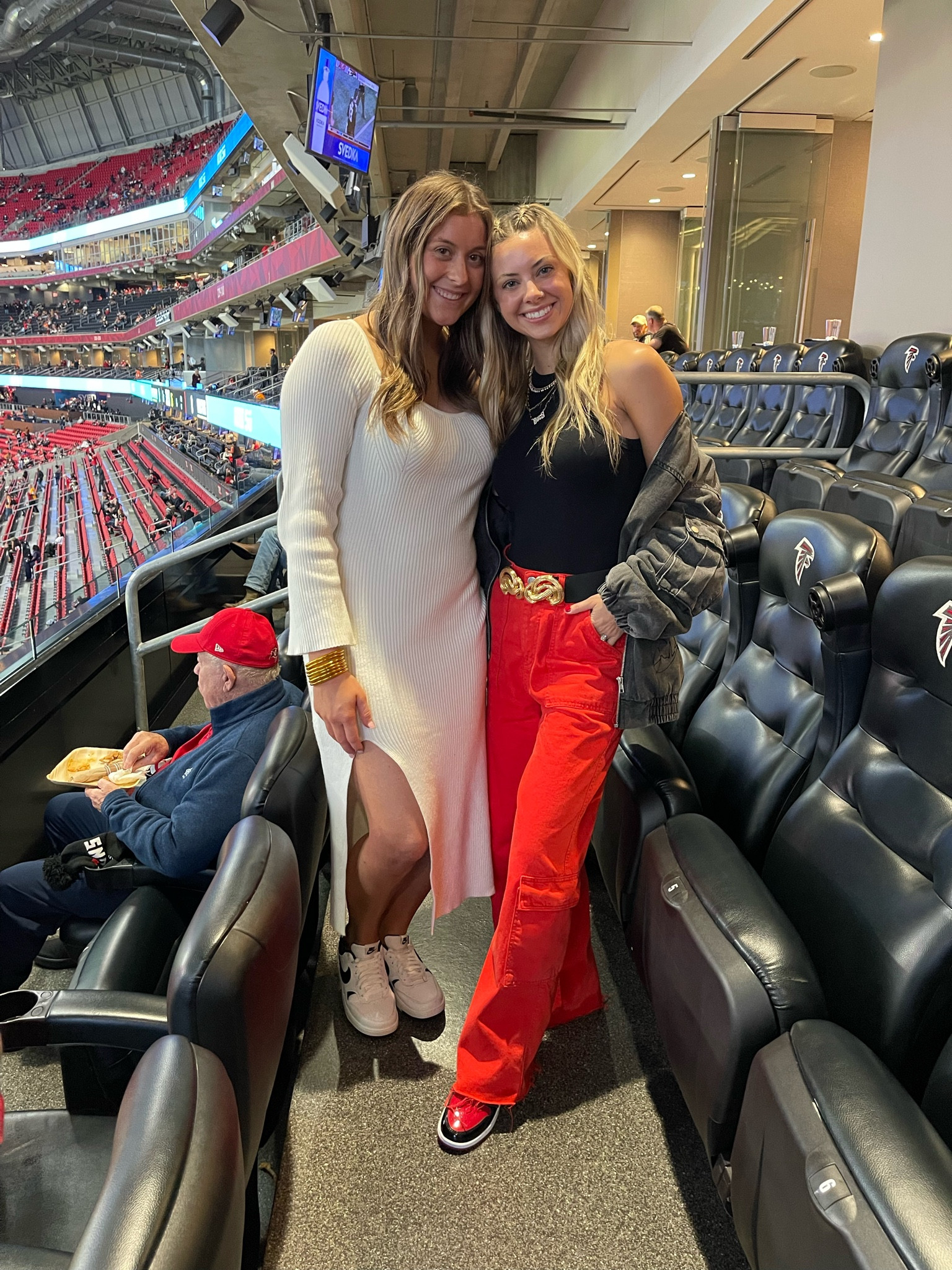 Gameday fit! Red cargos, black bodysuit, custom nameplate jacket, Zara belt, and of course the patent leather jordans 