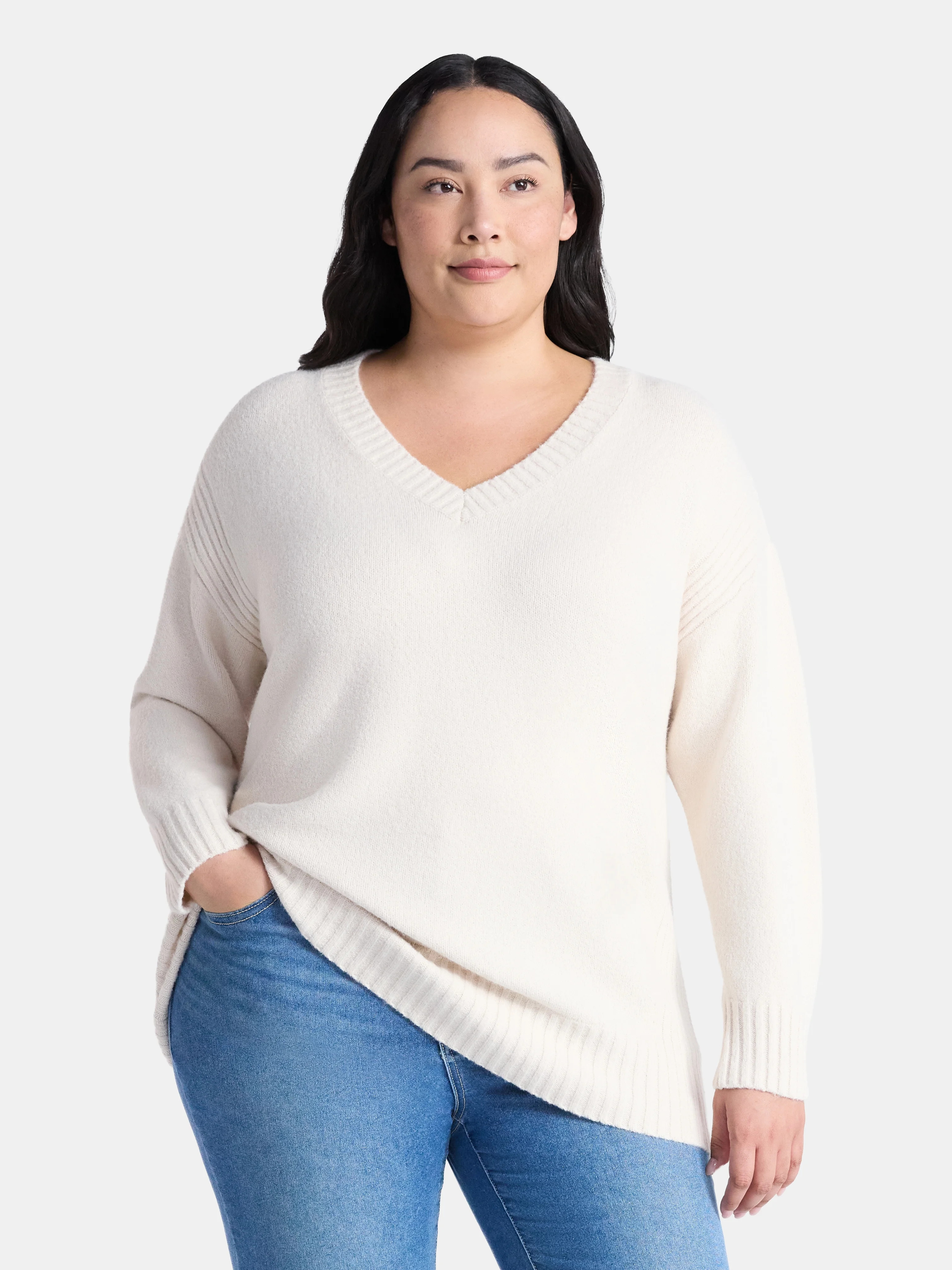 Terra & Sky Women's Plus V Neck Tunic Sweater, Lightweight, Sizes 0X-5X - Walmart.com | Walmart (US)