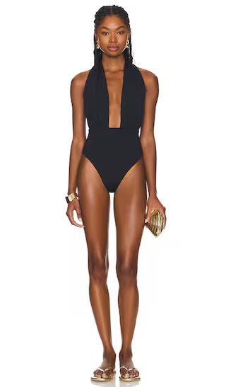 Plunge Neck One Piece in Black | Revolve Clothing (Global)