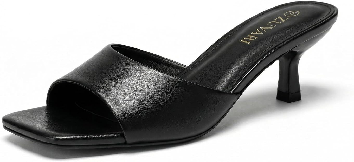 Women's Kitten Heels Sandals Square Open Toe Stiletto 2 Inch Low Heel Mules Dressy Slides Comfort... | Amazon (US)