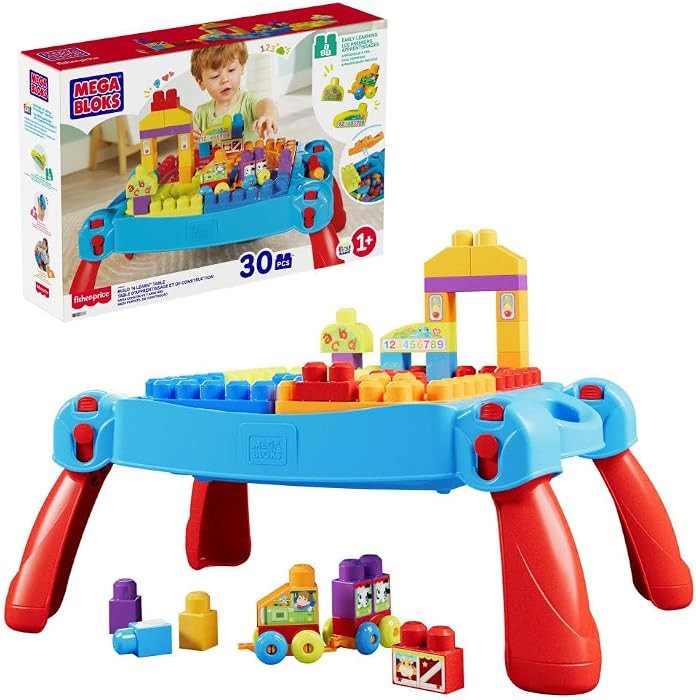 MEGA BLOKS First Builders Toddler Blocks Toy, Build ‘n Learn Portable Activity Table with 30 Pi... | Amazon (US)