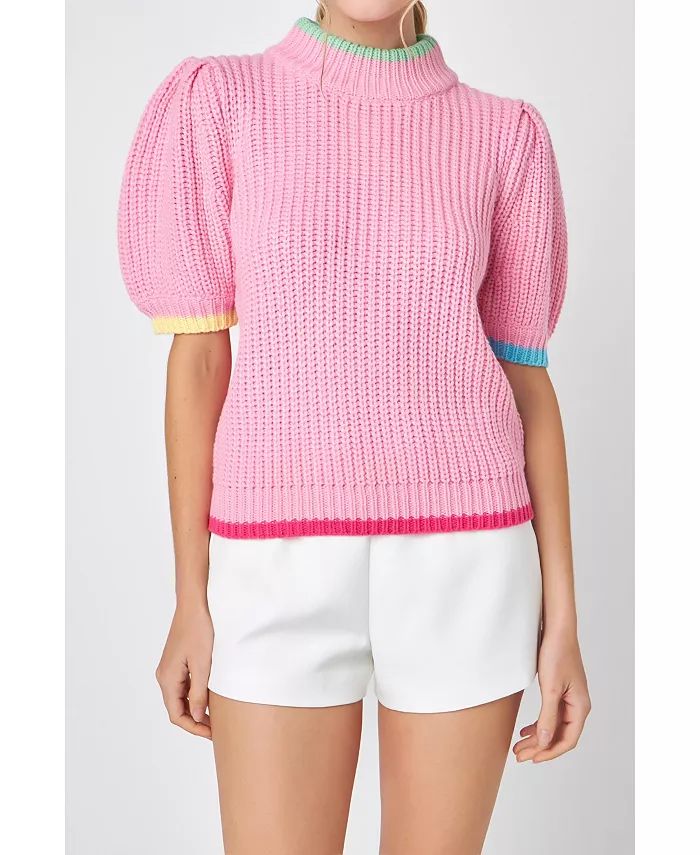 Women's Color Contrast Puff Sleeve Sweater | Macy's Canada