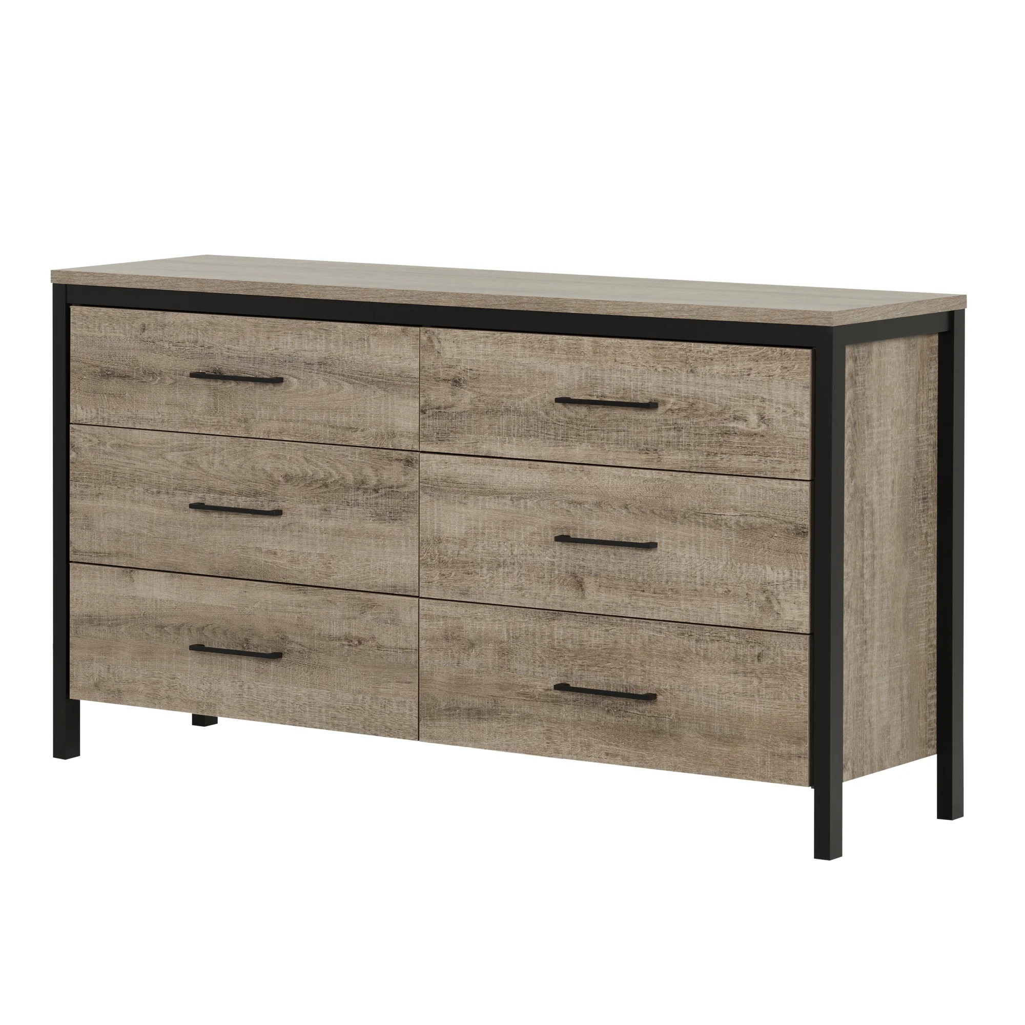 South Shore Munich 6-Drawer Double Dresser, Weathered Oak and Matte Black | Walmart (US)