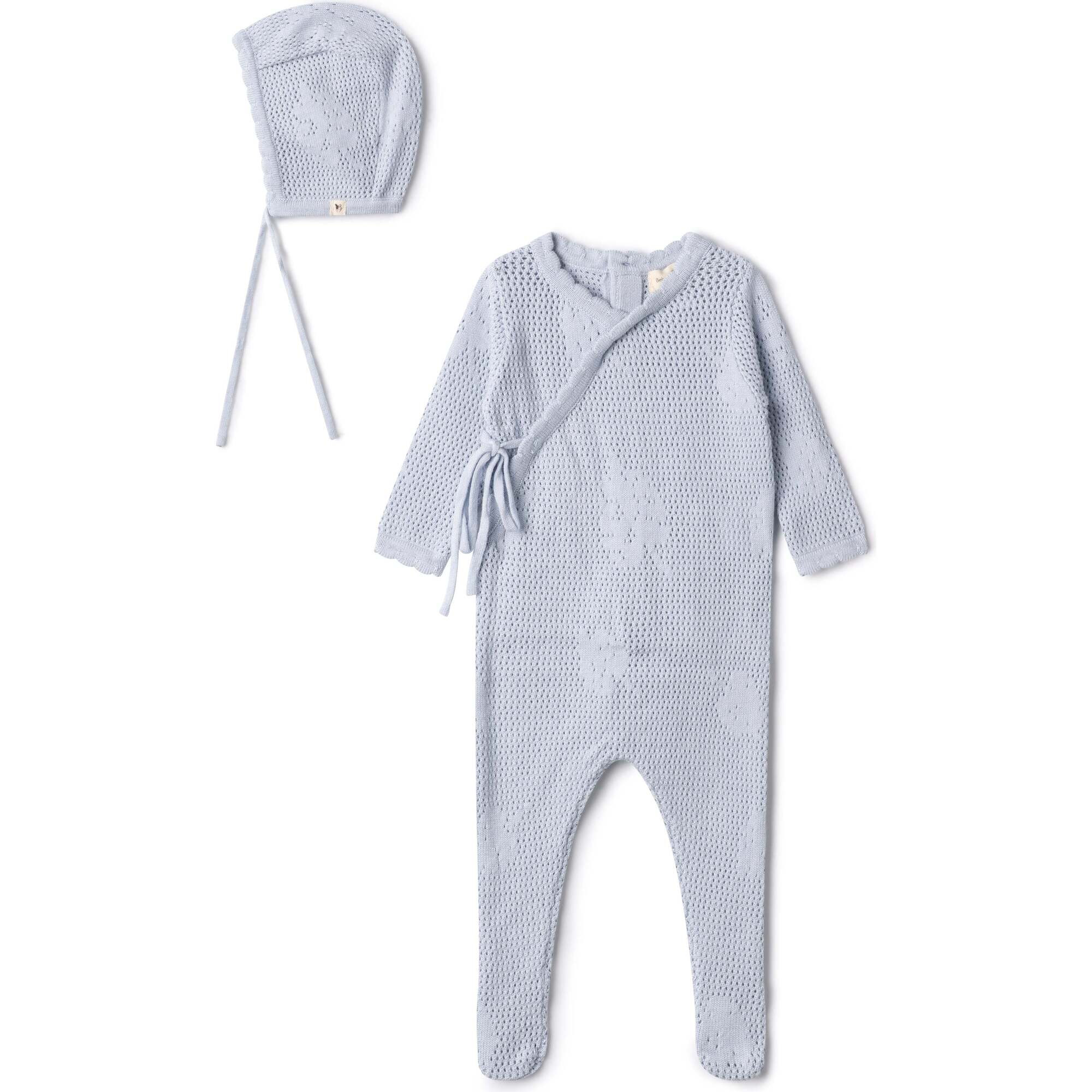 Pointelle Flower Knit Onesie Blue | Maisonette