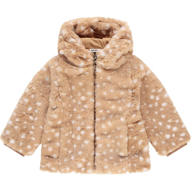 Babyface | Deer Print Faux Fur Jacket, Nude (Beige, Size 12M) | Maisonette | Maisonette