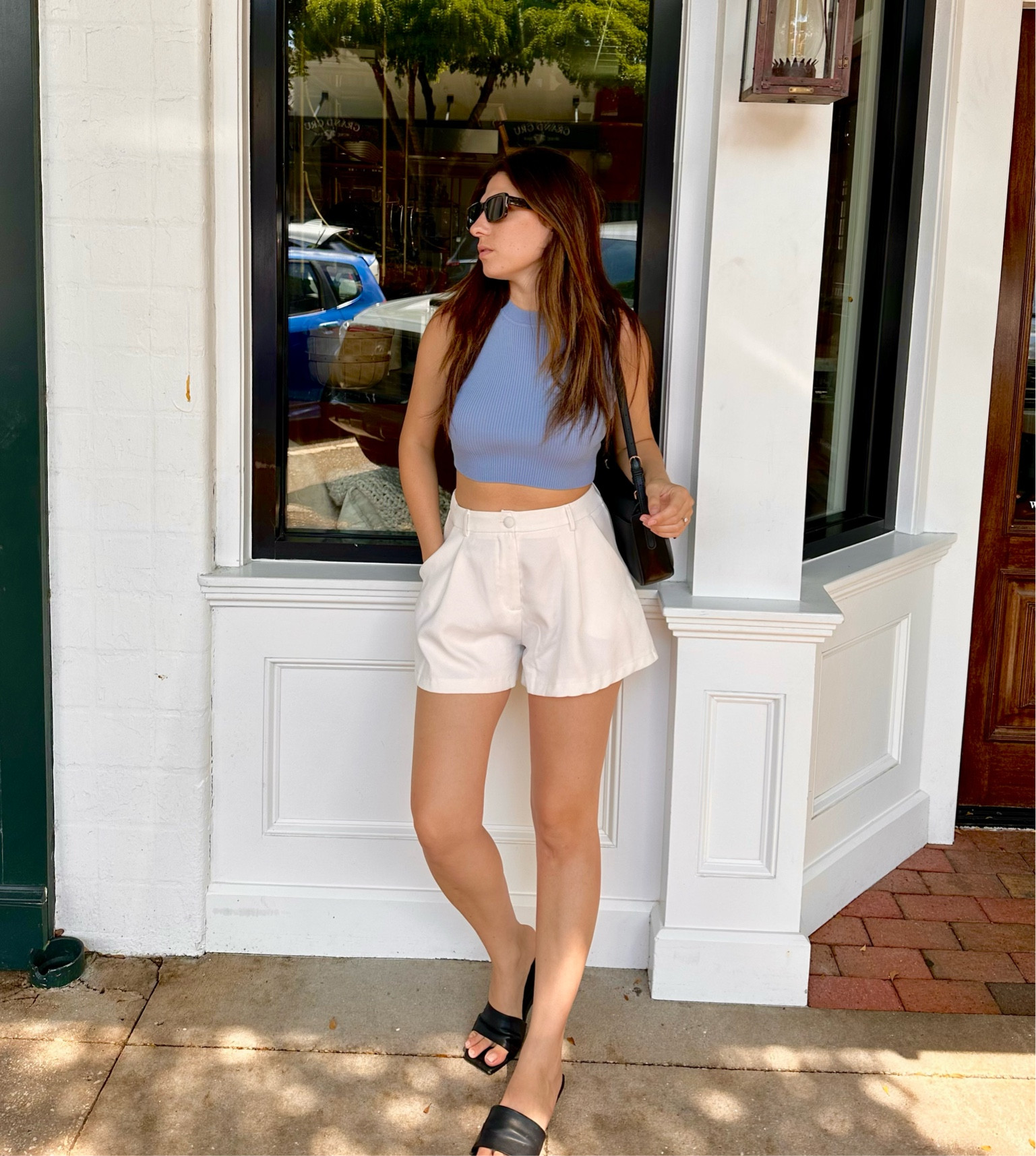 White shorts and blue top 🤍
