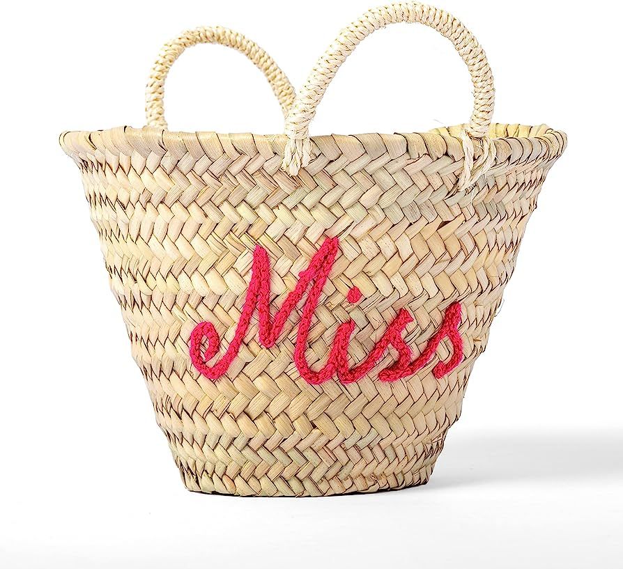 Personalized Easter Basket - Handmade Straw Baskets with Custom Embroidered Name and Colorful Pom... | Amazon (US)