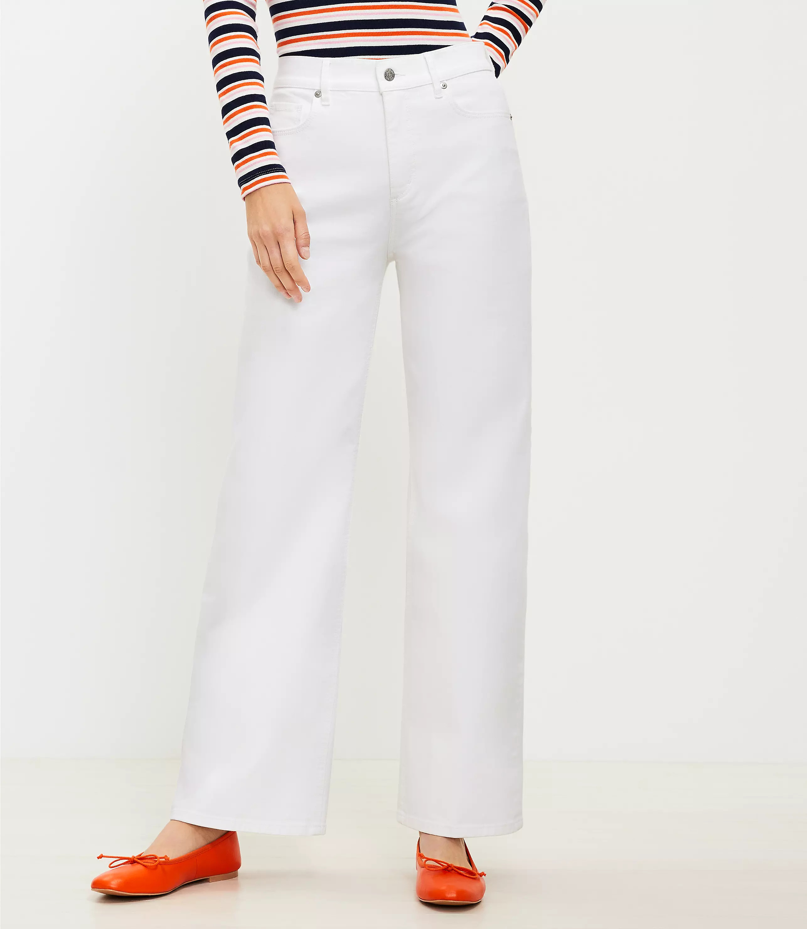 High Rise Wide Leg Jeans in White | LOFT