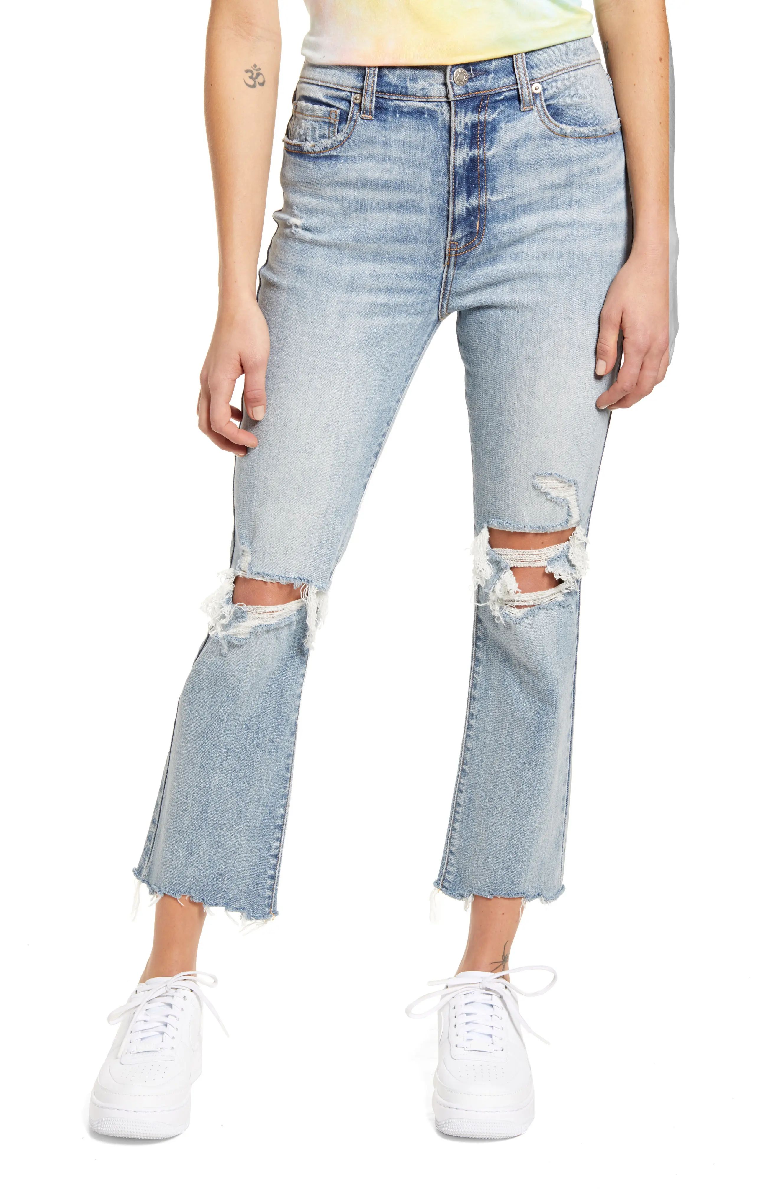 Women's Daze Shy Girl Ripped High Waist Crop Flare Jeans, Size 25 - Blue | Nordstrom