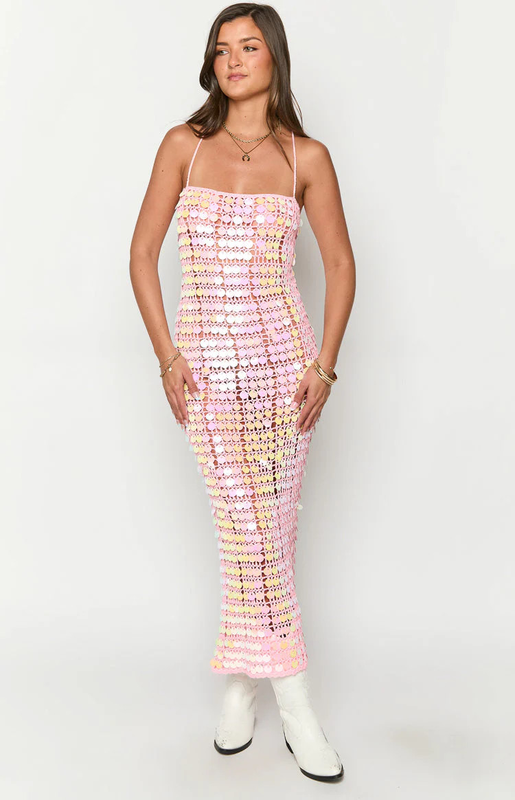 Glance Pink Sequin Strapless Maxi Dress | Beginning Boutique | Beginning Boutique (US)