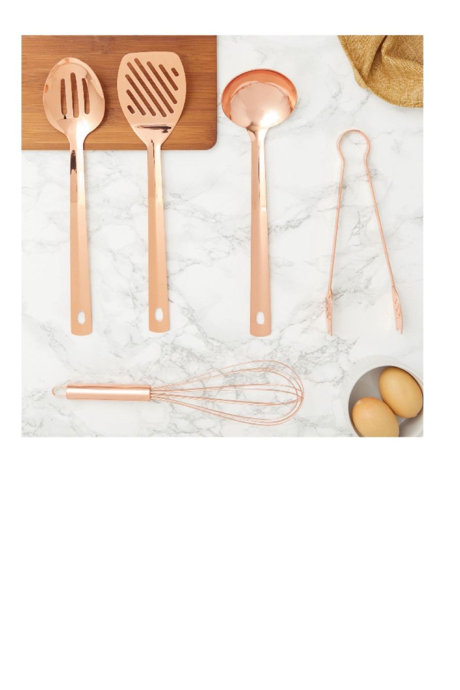 Juvale Copper Cooking Utensils Kitchen Set, Rose Gold Cookware with Ladle,  Whisk, Tongs, Slotted Spatula, Spoon (