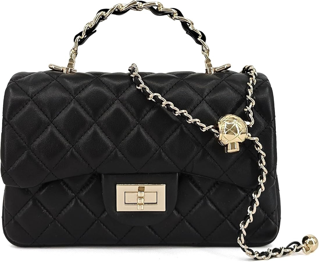 Small Quilted Crossbody Bags for Women,Leather Shoulder Bag with Gold Chain Strap,Metal Top Handl... | Amazon (US)