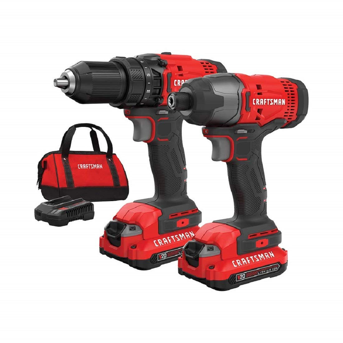 CRAFTSMAN V20 MAX Cordless Drill and Impact Driver, Power Tool Combo Kit with 2 Batteries and Charger (CMCK200C2AM) | Amazon (US)