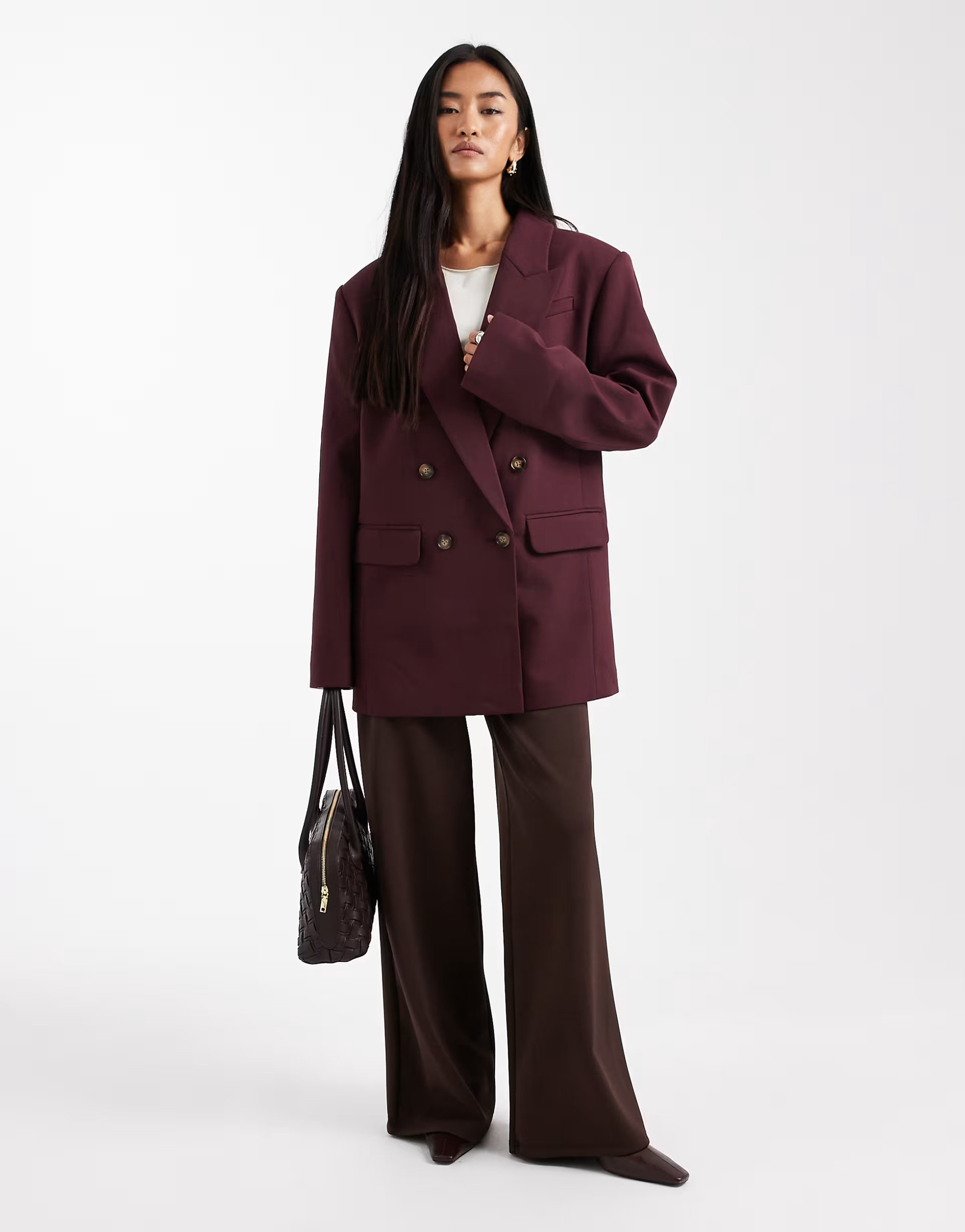ASOS DESIGN tailored double breasted power shoulder blazer in plum | ASOS | ASOS (Global)