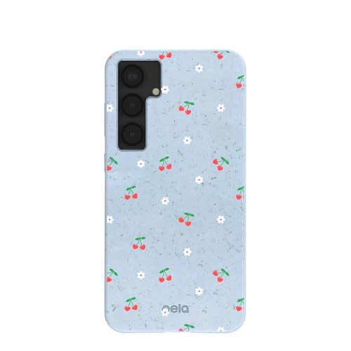 Pela | Phone Case Compatible with Samsung Galaxy S25 Plus | Food and Drink Collection | Supports Wireless Charging | Cute Eco Friendly | Powder Blue Sweet Cherries | Amazon (US)