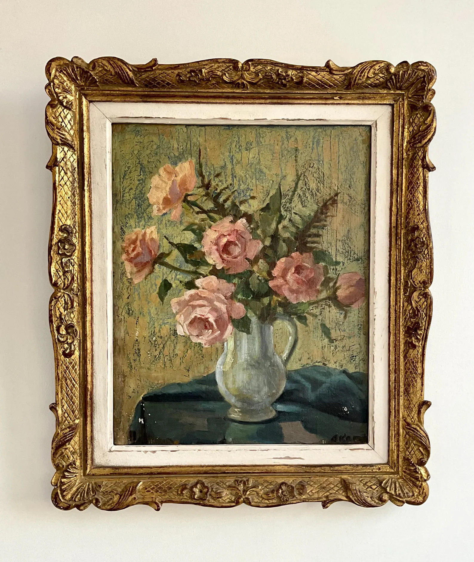 Vintage Oil Painting of Roses in Vase, Signed Akar?, Framed Floral Still Life, Mid Century Europe... | Etsy (Global)