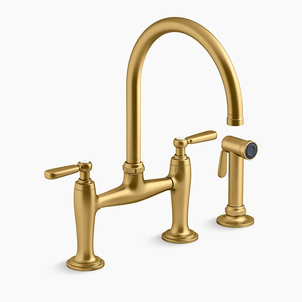 Two-hole bridge kitchen sink faucet with side sprayer | Kohler