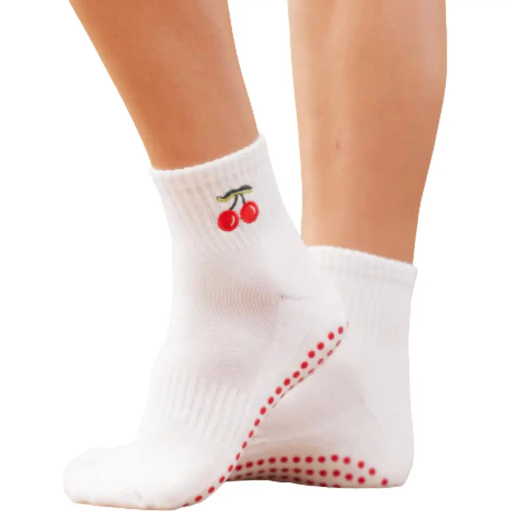 Souls. Cherry Ankle Grip Socks in White at Nordstrom, Size Small | Nordstrom