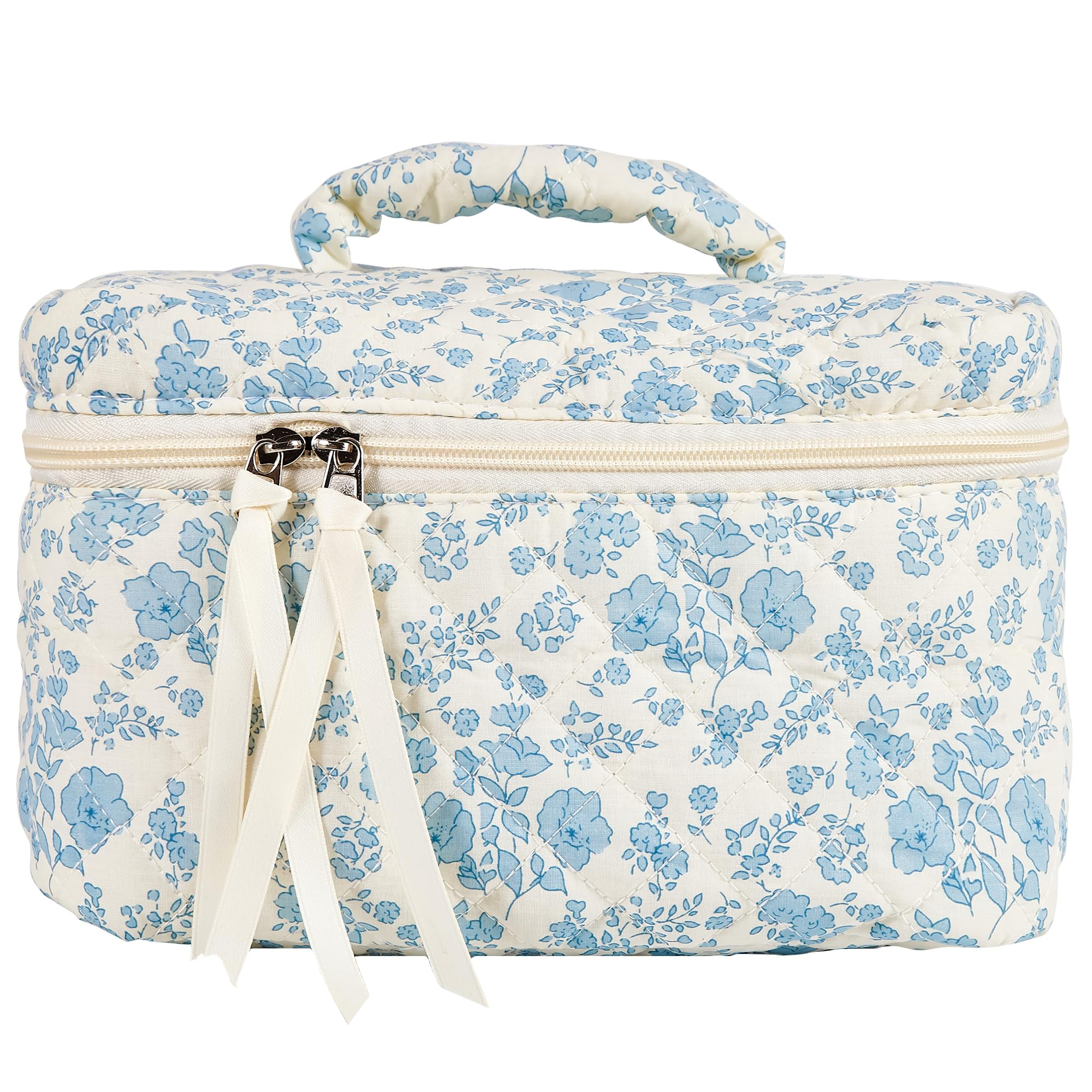 Sminra Makeup Bag Large Travel Quilted Cosmetic Makeup Bag Organizer, Floral Cotton Coquette Aest... | Walmart (US)