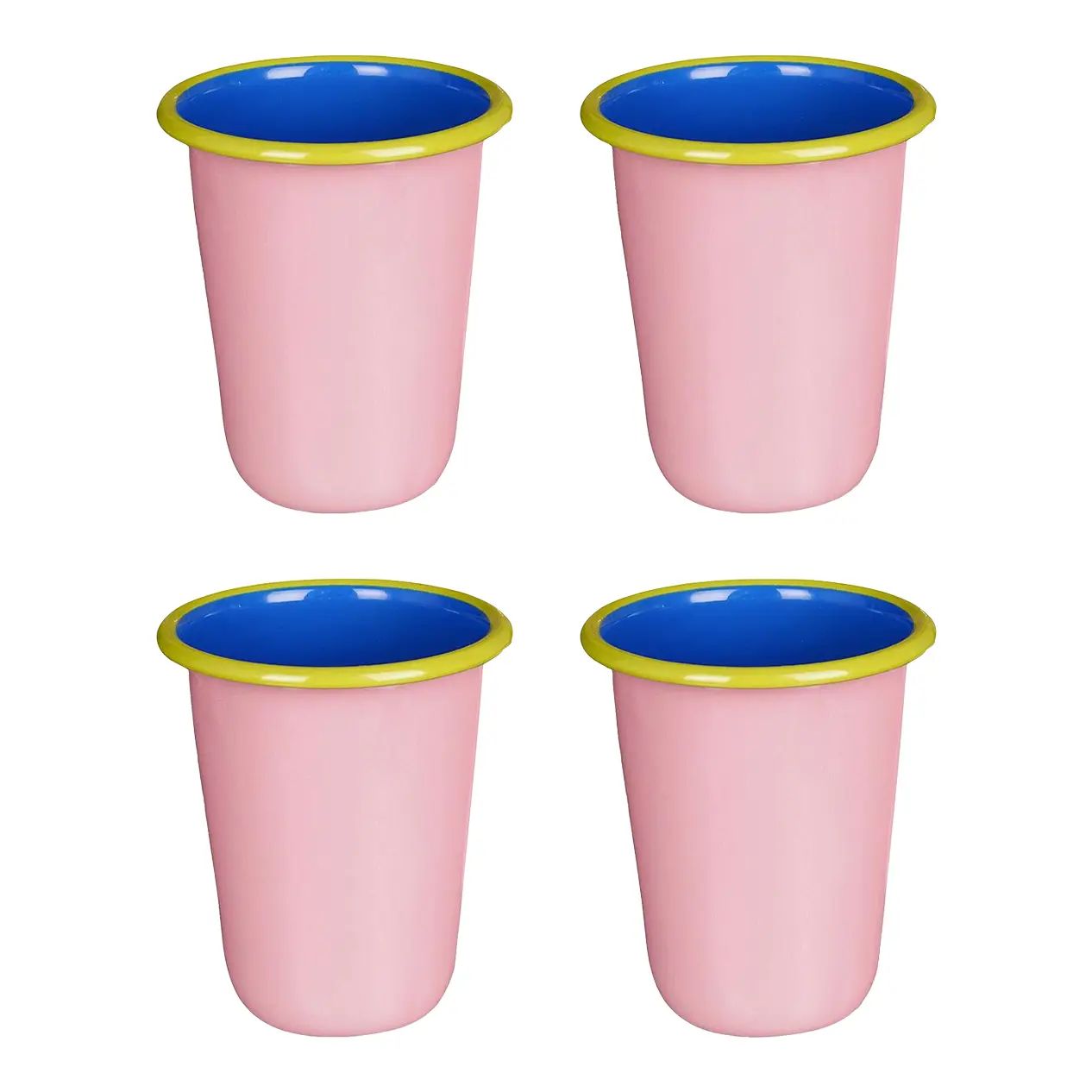 BORNN Enamelware, Colorama 8 oz. Small Tumblers in Soft Pink & Electric Blue with Chartreuse Rim ... | Chairish