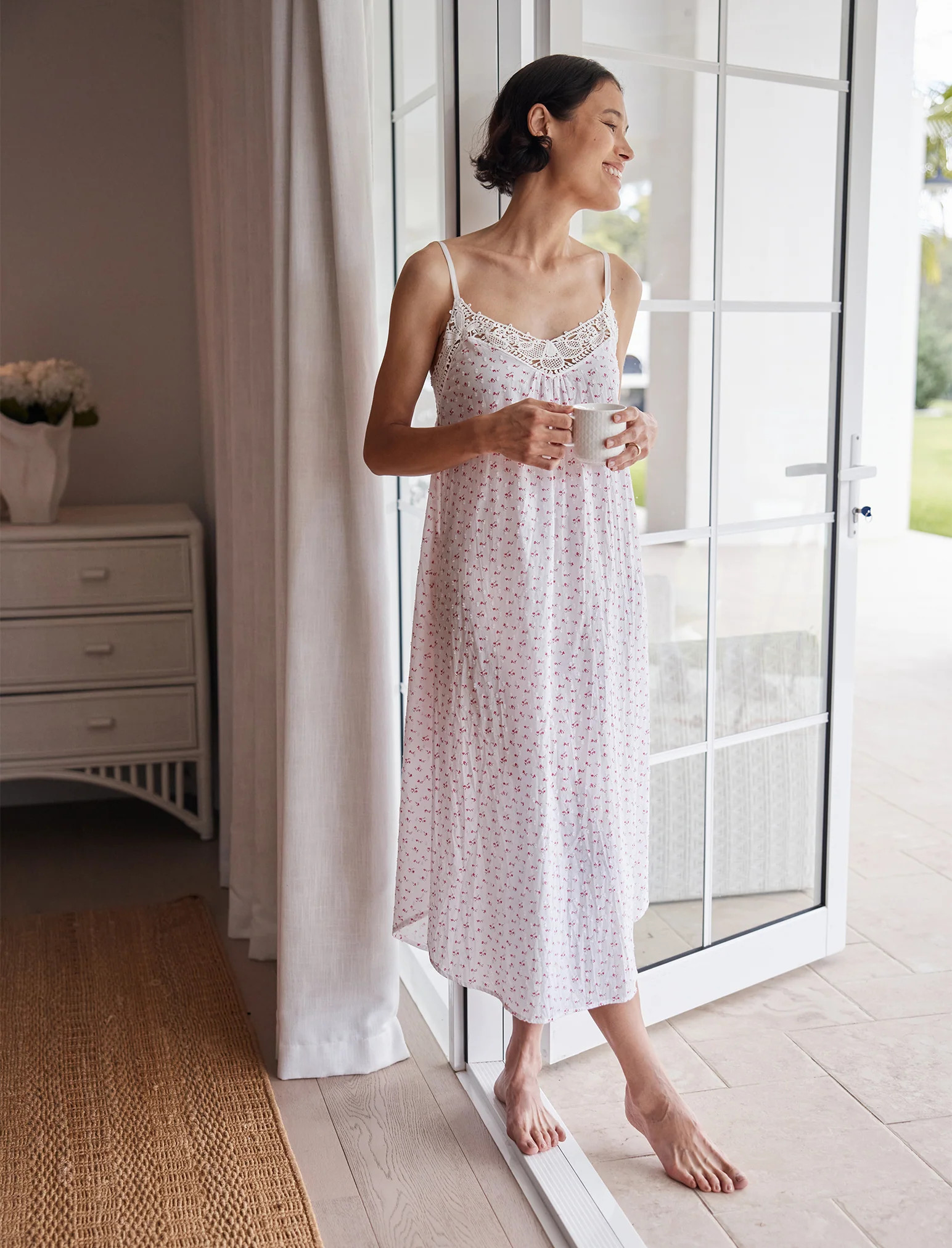 Swiss Dot Lace Front Maxi Nightgown | Papinelle Sleepwear US