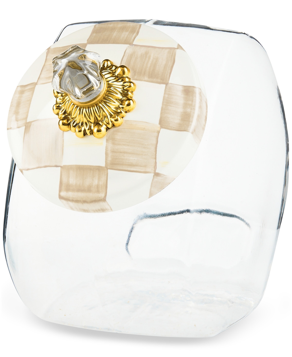 Mackenzie-Childs Mocha Check-Lid Clear Glass Cookie Jar - Brown | Macy's