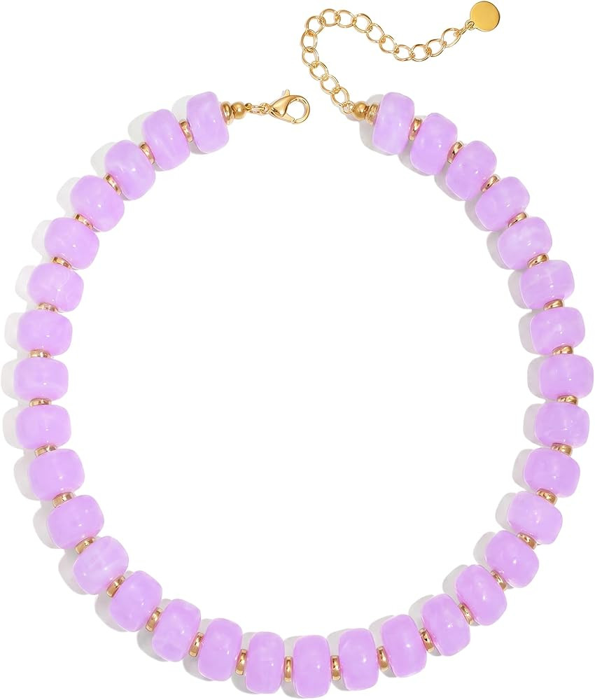 Beaded Necklace for Women Statement Chunky Resin Bead Necklace Trendy Boho Summer Necklaces Jewel... | Amazon (US)