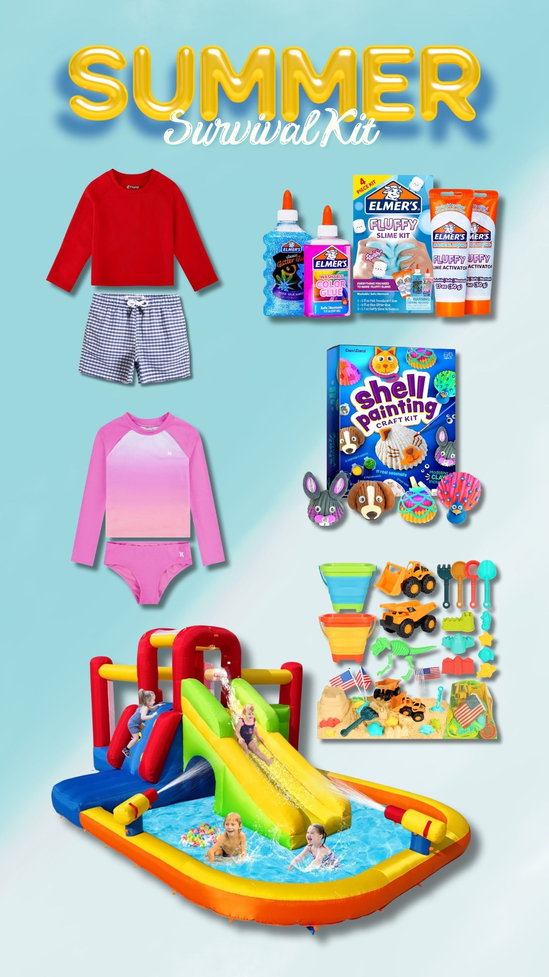 SUMMER SURVIVAL KIT FOR KIDS

From backyard play to creative crafts, this kit has everything to keep your little ones cool, busy, and entertained all summer long.

Linked:
👙 Rashguards & swimwear
🧩 Slime & craft kits
🏖️ Sand + water toys
🏡 Backyard water slide fun

Tap to shop our summer faves!
#LTKKids #LTKSummer #LTKfamily
