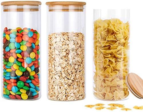 950ml Glass Jars with Bamboo Lids, 3pcs Air Tight Kitchen Food Cereal Containers for Storage,Cani... | Amazon (UK)