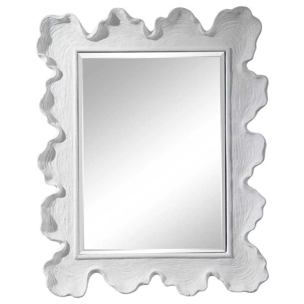 Preston Coastal Beach Matte White Resin Coral Frame Vanity Wall Mirror | Kathy Kuo Home