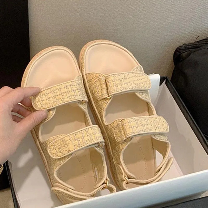 Dad Sandals Grandad Sandals Genuine Leather Quilted Buckle Caviar Luxury Chain Gold Women Slipper... | DHGate