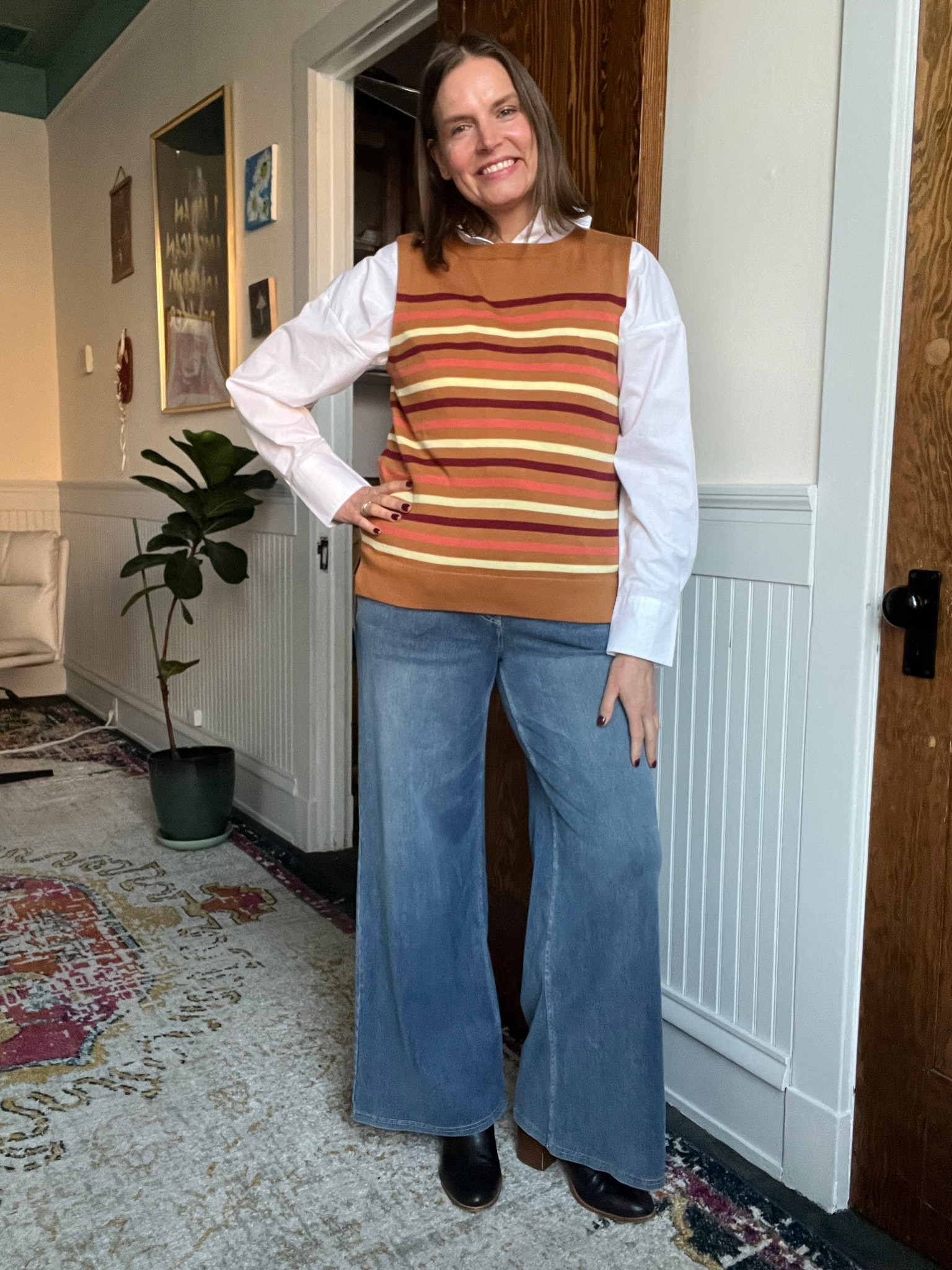 Wide leg fall look featuring a sweater vest 

#LTKOver40 #LTKSeasonal #LTKMidsize