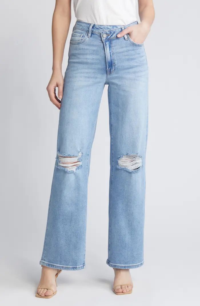 Ripped Crossover Straight Leg Jeans | Nordstrom