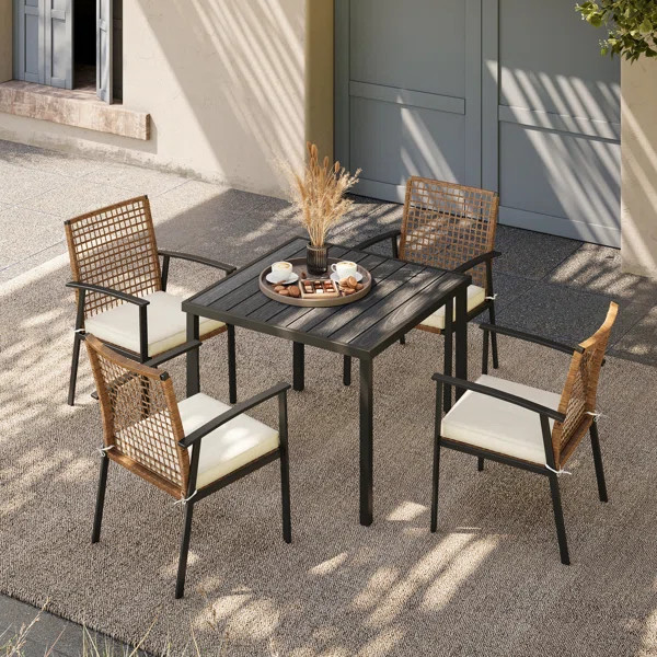 Aljaquan 4 - Person Square Outdoor Dining Set with Cushions | Wayfair North America