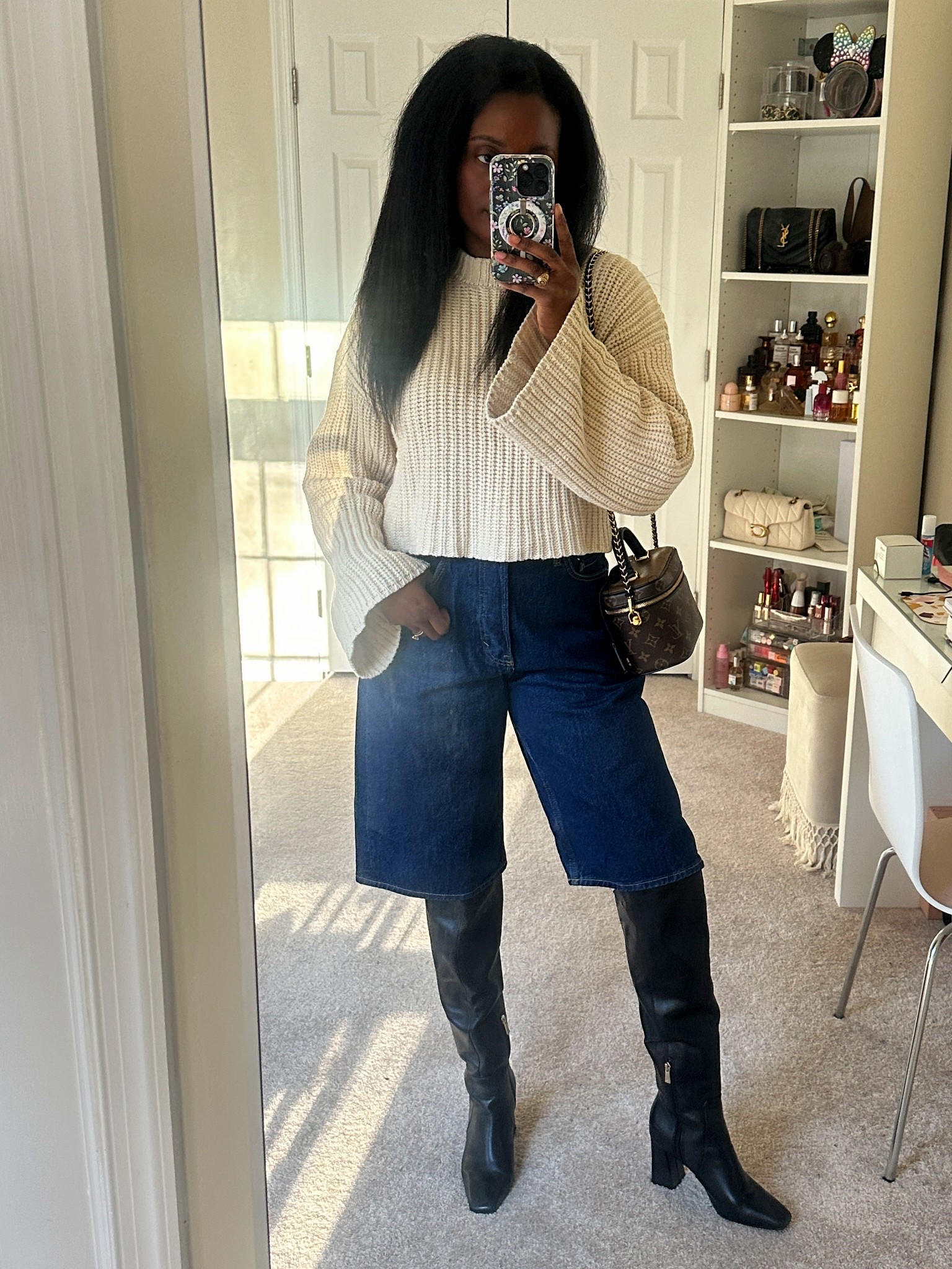 Over the knee boots, Bermuda shorts, and a cropped sweater! 

#LTKSaleAlert #LTKootd