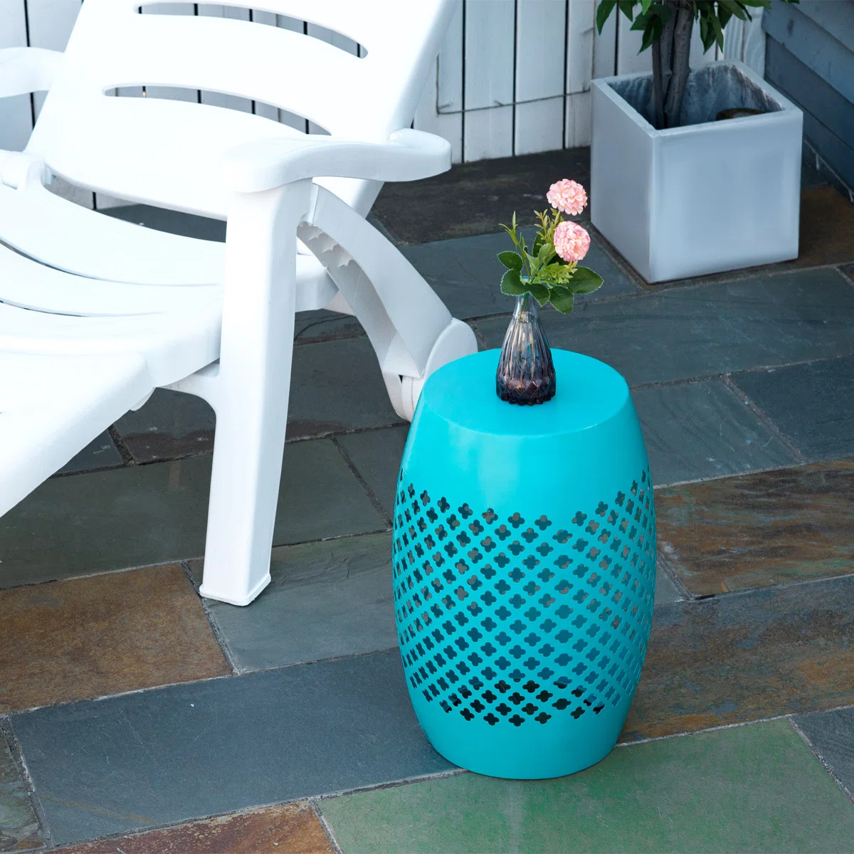 Evatt 12.5" Steel Patio End Table, Round Hollow Drum Side Table, Accent Table for Indoor and Outd... | Wayfair North America