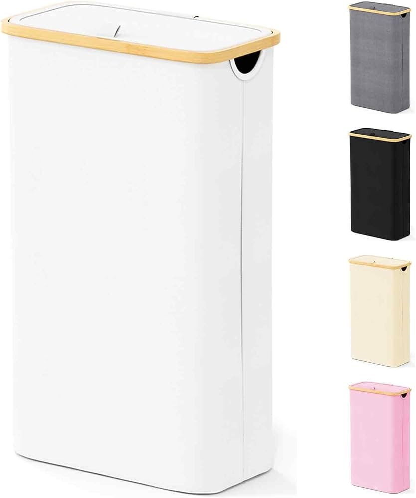 SpaceAid Slim Laundry Hamper with Lid, 65L Narrow Clothes Basket Bin with Bamboo Handles, Skinny ... | Amazon (US)