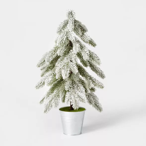 Large Flocked Christmas Tree in Galvanized Bucket Decorative Figurine Silver - Wondershop™ | Target