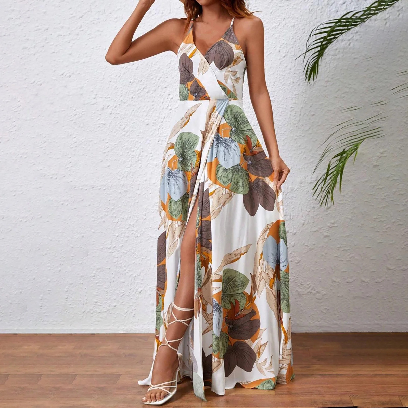 GYEDTR Womens Summer Dress Hawaiian Maxi Dresses Holiday Dresses For Women Floral Print V Neck Si... | Walmart (US)
