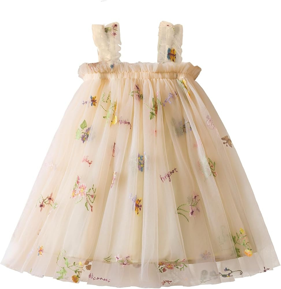 NNJXD Baby Girl Tulle Dress Casual Flower Embroidery Toddler Dresses | Amazon (US)